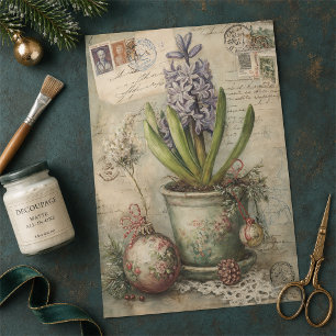 Blaue Vintage-Hyazinthen-Ephemera-Weihnachts-Decou Seidenpapier