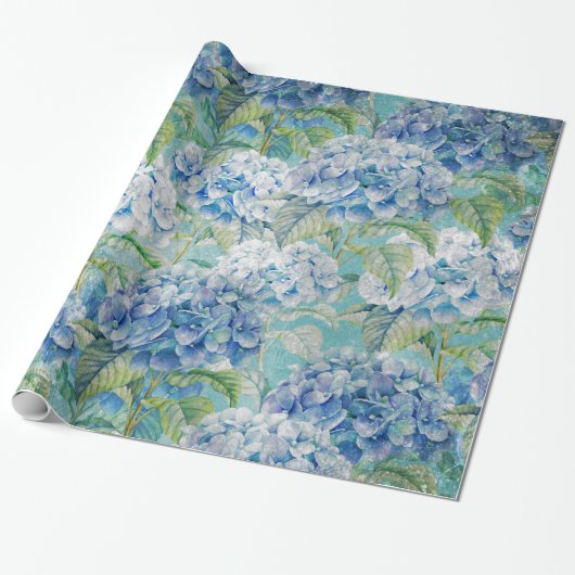 Blaue Vintage Hydrangea-Blume Geschenkpapier (Ungerollt)