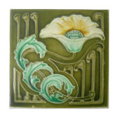 Blaue Vintage Jugendstil-Blume Design Fliese (Vorderseite)