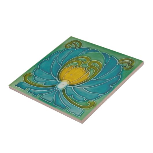 Blaue Vintage Jugendstil-Blume Design Fliese (Seite)