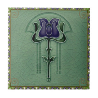 Blaue Vintage Jugendstil-Blume Design Fliese