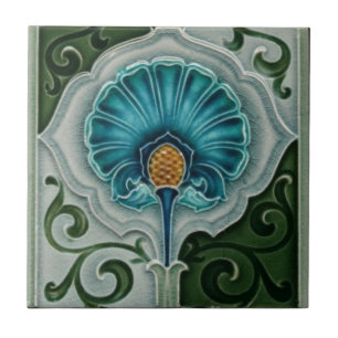 Blaue Vintage Jugendstil-Blume Design Fliese