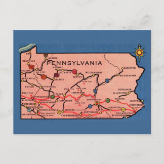 Blaue Vintage-Karte von Pennsylvania Postkarte