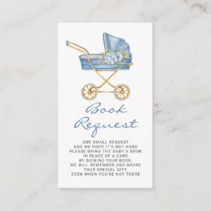 Blaue Vintage-Kinderwagen-Baby-Shower-Buch-Anfrage Begleitkarte