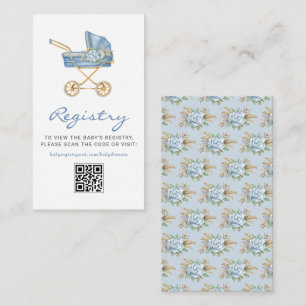 Blaue Vintage-Kinderwagen-Baby-Shower-QR-Code-Gesc Begleitkarte