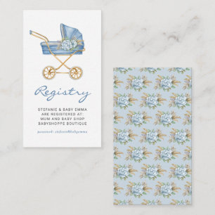 Blaue Vintage-Kinderwagen-Blumen-Baby-Shower-Gesch Begleitkarte