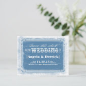 Blaue Vintage, kreative Save the Date Postkarten (Stehend Vorderseite)
