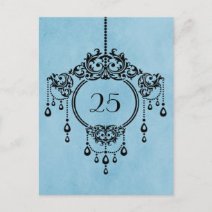 Blaue Vintage-Kronleuchter-Tischnummer-Postkarte Postkarte