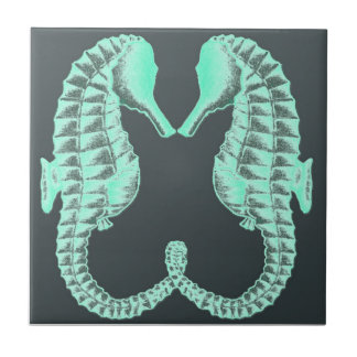 Blaue Vintage küssende Seepferde Fliese