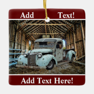Blaue Vintage-Lastwagen-Rustikal-Barn-Keramik-Orna Keramikornament