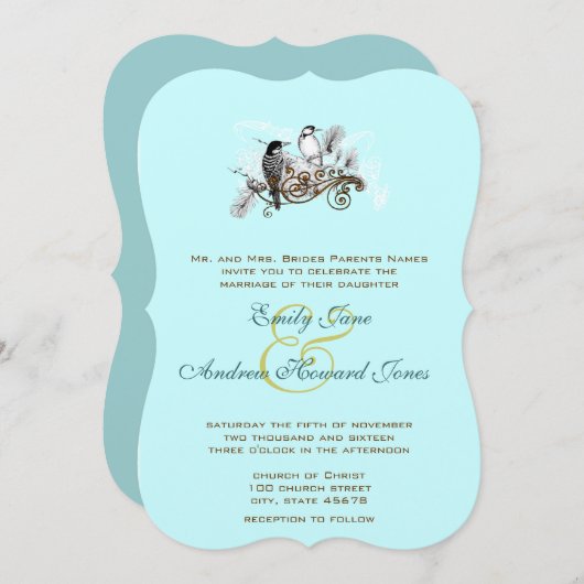 Blaue Vintage Liebesvögel Einladung Hochzeit (Vorne/Hinten)
