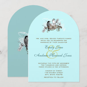 Blaue Vintage-Liebesvögel-Hochzeitseinladung Einladung