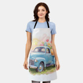 Blaue Vintage-Lieferwagen mit Ostereiern & Tulpen Schürze (Getragen)
