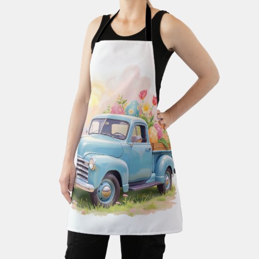 Blaue Vintage-Lieferwagen mit Ostereiern & Tulpen Schürze (InSitu)