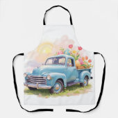 Blaue Vintage-Lieferwagen mit Ostereiern & Tulpen Schürze (Vorderseite)