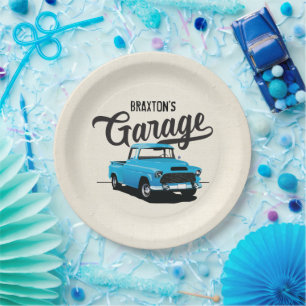 Blaue Vintage-LKW-Geburtstagstafeln aus Papier zum Pappteller