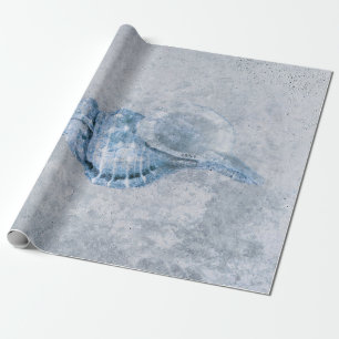 Blaue Vintage-Meeresschalen-Ozean-Strand-Textur Geschenkpapier