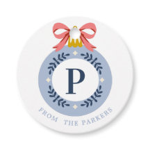 Blaue Vintage-Monogramm-Weihnachtsbaumkugelfavor-T