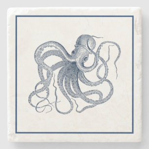 Blaue Vintage Octopus-Illustration Steinuntersetzer