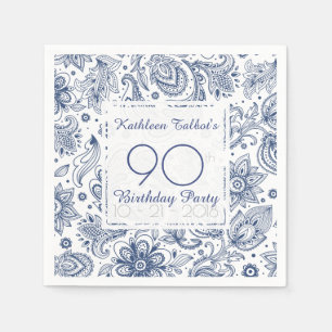 Blaue Vintage-Papier-Serviette zum 90. Geburtstag Serviette