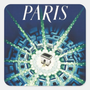 Blaue Vintage Paris Französische Flugreisen Europa Quadratischer Aufkleber