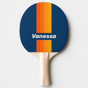 Blaue Vintage Pin Streifen mit Namen Tischtennis Schläger