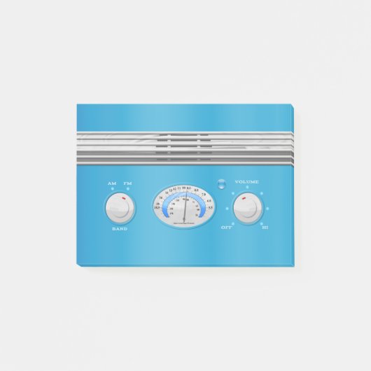 Blaue Vintage-Radio Post-it Klebezettel (Vorderseite)