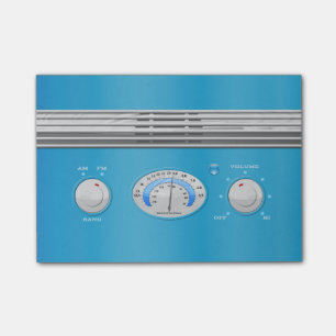 Blaue Vintage-Radio Post-it Klebezettel