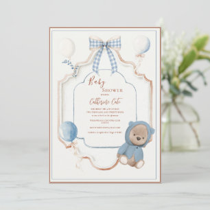 Blaue Vintage-Rahmen-Rustikale-Bären-Balloons-Baby Einladung