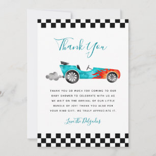 Blaue Vintage-Rennwagen-Baby-Shower-Dankeskarten Dankeskarte