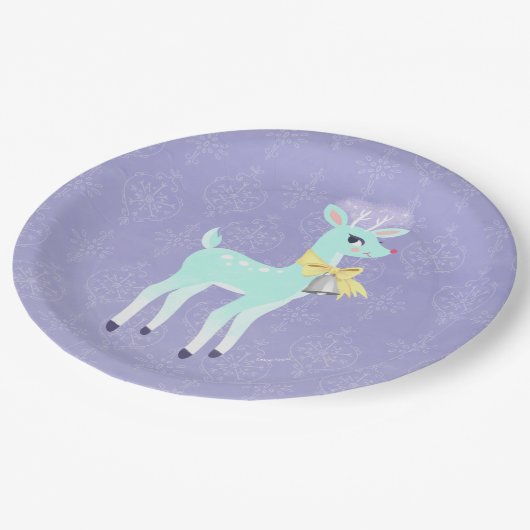 Blaue Vintage Rentier-Papierplatte Pappteller (Schrägansicht)