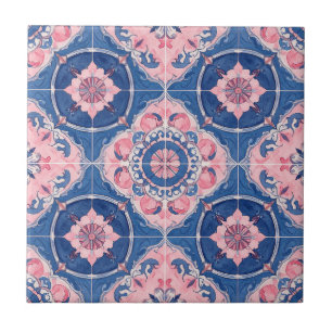 Blaue Vintage-Rosa-Blumenmedaillon Fliese