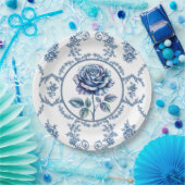 Blaue Vintage-Rose Pappteller (Party)