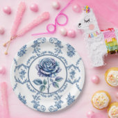 Blaue Vintage-Rose Pappteller (Party)