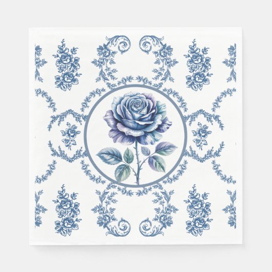 Blaue Vintage-Rose Serviette (Vorderseite)