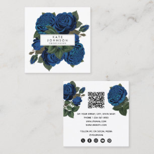Blaue Vintage-Rosen Florale Blumen QR-Code Quadratische Visitenkarte