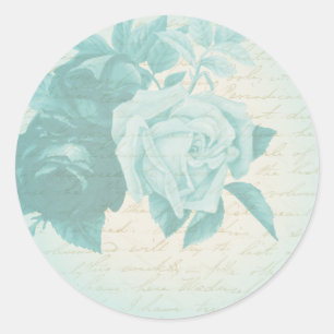 Blaue Vintage-Rosen, girly & feminines florales St Runder Aufkleber