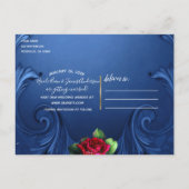 Blaue Vintage Rote Rosen Save the Date Ankündigungspostkarte (Rückseite)