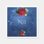 Blaue Vintage Rote Rosen Serviette (Vorderseite)