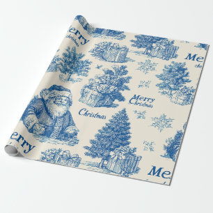 Blaue Vintage-Santa-Christmas-Toile-Muster Geschenkpapier
