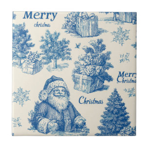Blaue Vintage-Santa-Weihnachts-Toile-Muster Fliese