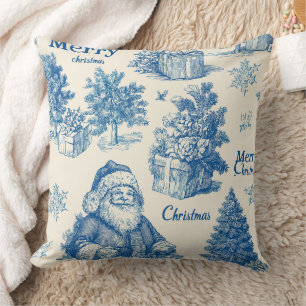 Blaue Vintage-Santa-Weihnachts-Toile-Muster Kissen