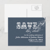 Blaue Vintage Save the Date Postkarten (Vorne/Hinten)