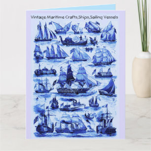 BLAUE VINTAGE-SCHIFFE, SEGELSCHIFFE Rotes Wachssie Karte