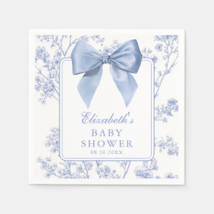 Blaue Vintage-Schleife Blumen Baby Shower Serviette