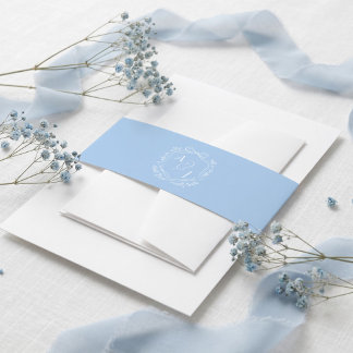 Blaue Vintage-Schleife Florales Wappen Monogramm H Einladungsbanderole