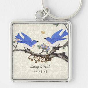 Blaue Vintage-Schmetterlings-Blumen-Hochzeits-Schl Schlüsselanhänger