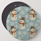 Blaue Vintage-Schneemänner und Schneeflocken  Button (Vorne & Hinten)