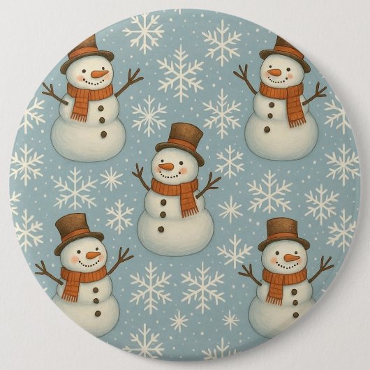 Blaue Vintage-Schneemänner und Schneeflocken  Button (Vorderseite)