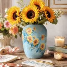 Blaue Vintage-Sonnenblumen-Zweig-Decoupage
